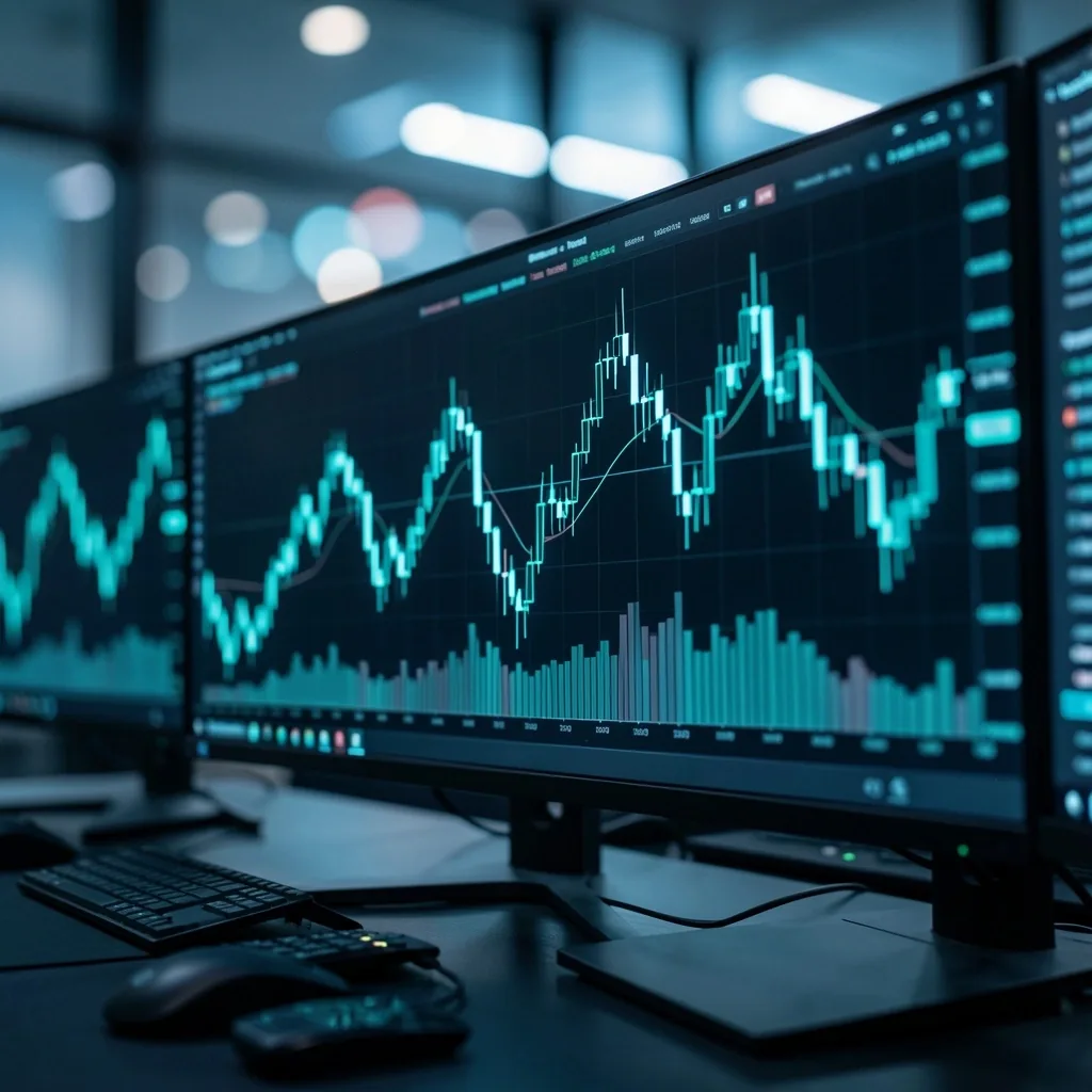 Professional trading workstation with market data displays