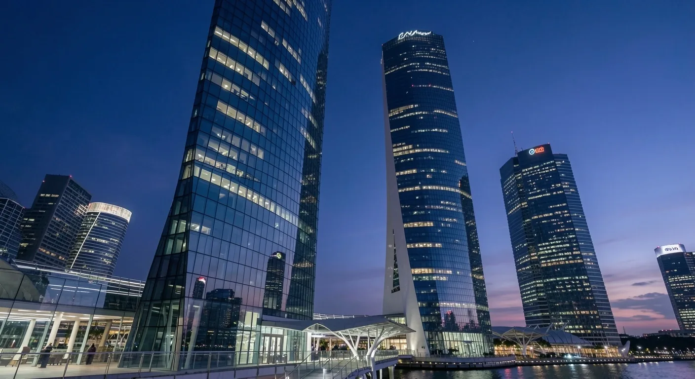 Singapore Marina Bay Financial Centre at dusk